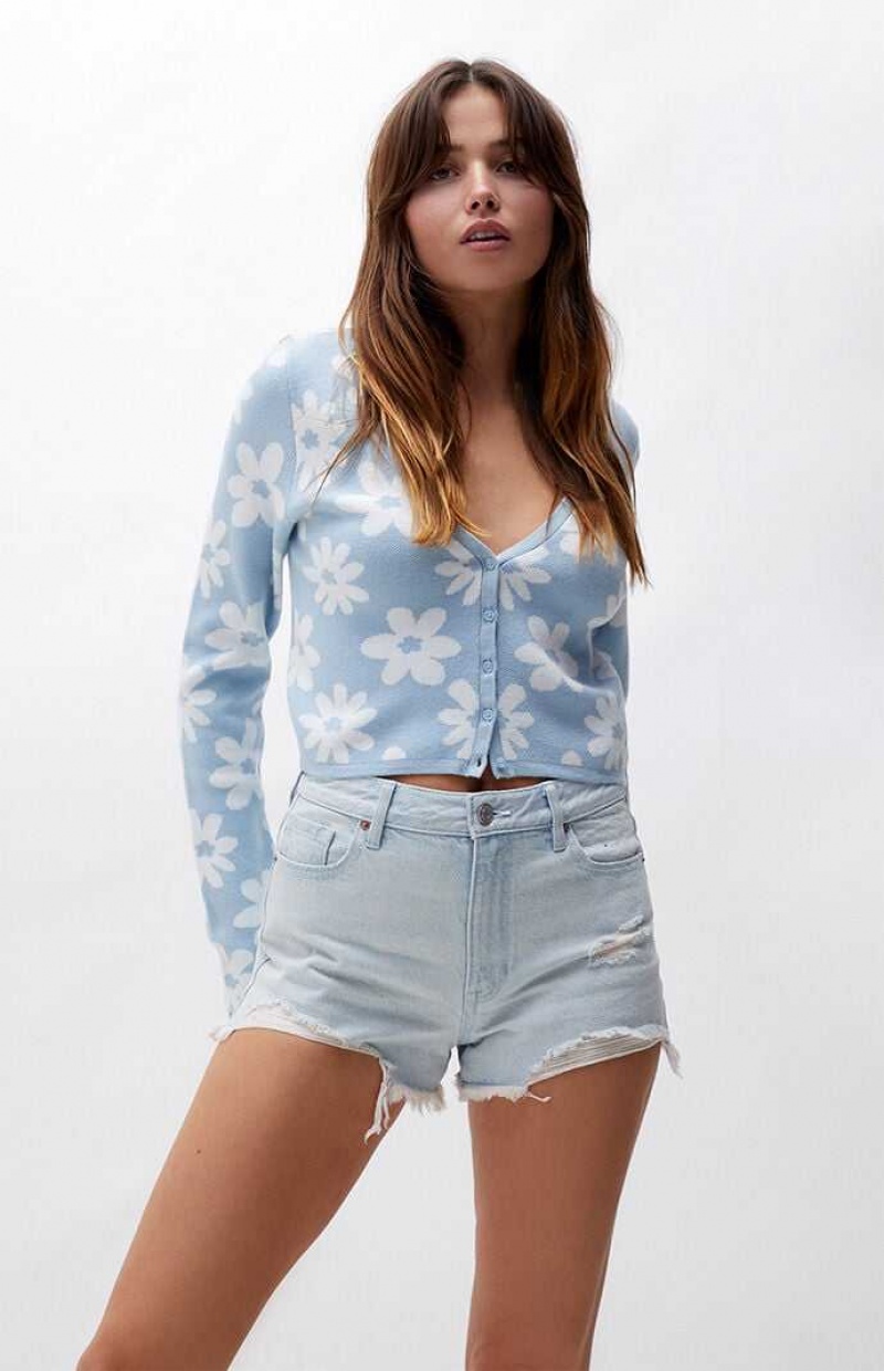 Dámské Kalhoty PacSun Eco Light Blue Distressed High Waisted Denim Festival Indigo | 94KLHGWDB