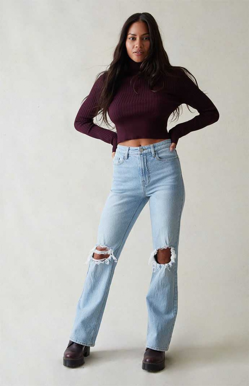 Dámské Kalhoty PacSun Eco Light Blue Ripped Curve High Waisted Bootcut Indigo | 27UBQWOVS