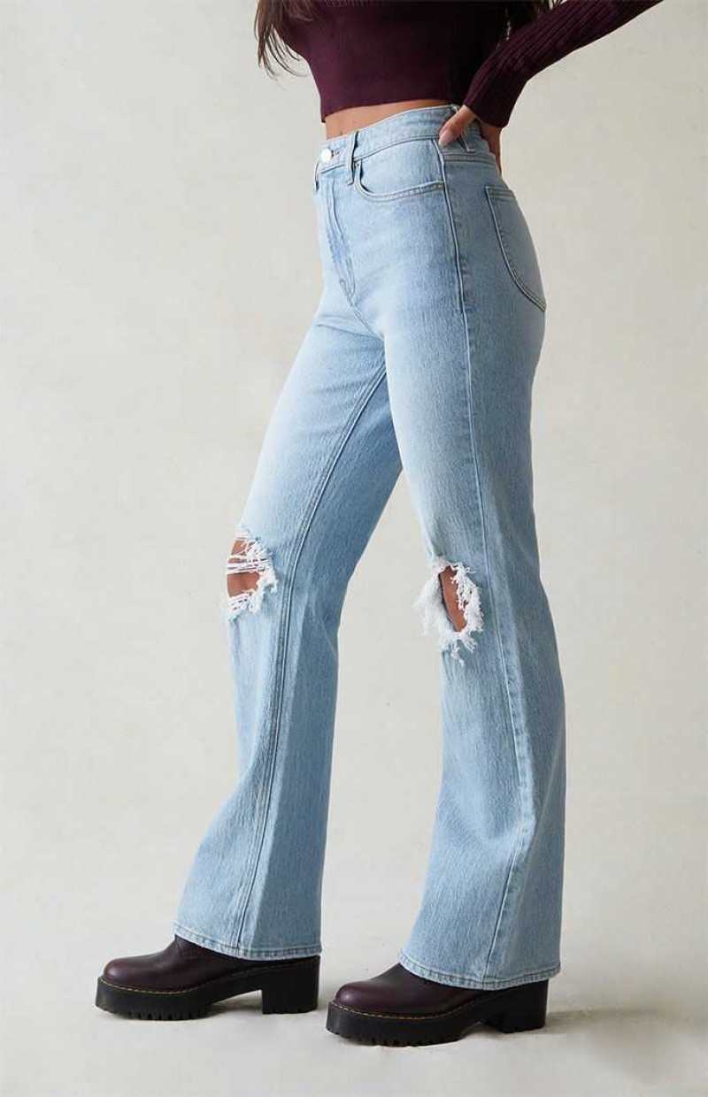 Dámské Kalhoty PacSun Eco Light Blue Ripped Curve High Waisted Bootcut Indigo | 27UBQWOVS