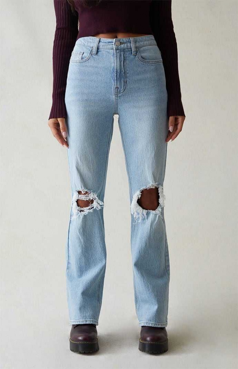 Dámské Kalhoty PacSun Eco Light Blue Ripped Curve High Waisted Bootcut Indigo | 27UBQWOVS