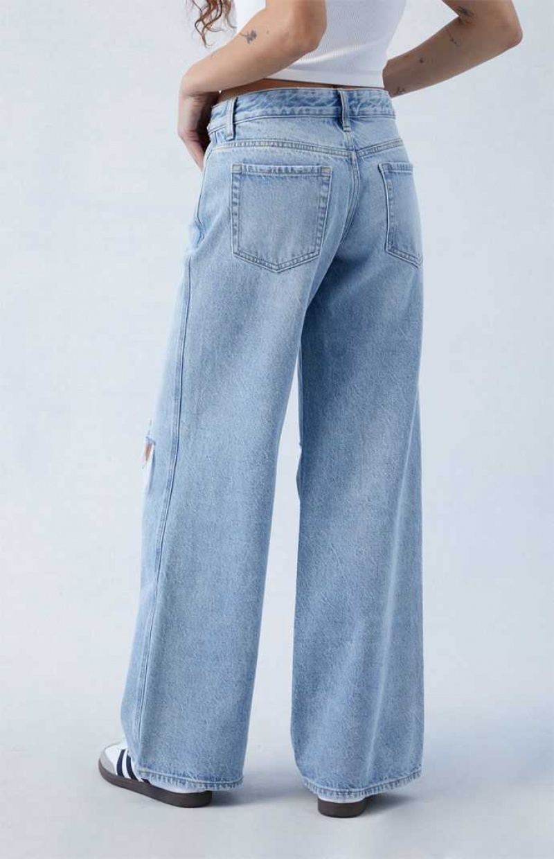 Dámské Kalhoty PacSun Eco Light Blue Ripped Low Rise gy Indigo | 35VGEWALM