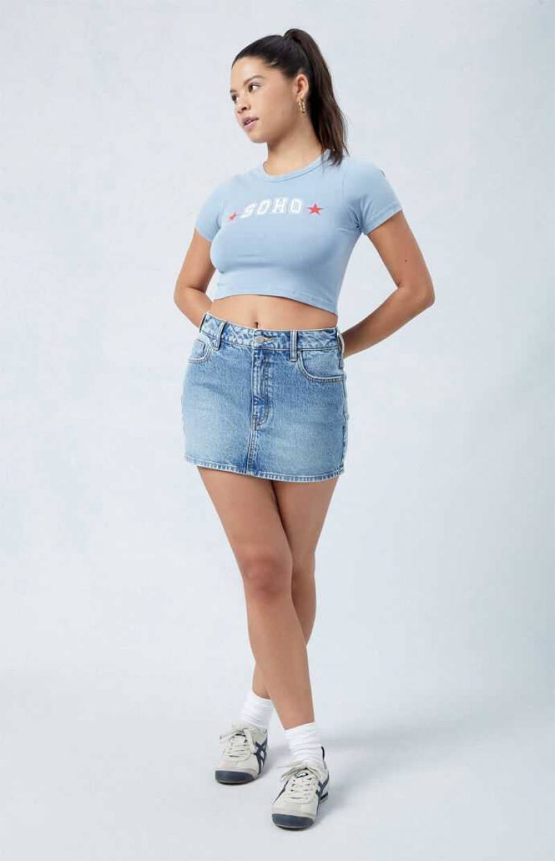 Dámské Kalhoty PacSun Eco Light Blue Stretch Mid Rise Denim Mini Skirt Indigo | 92RINGFPQ