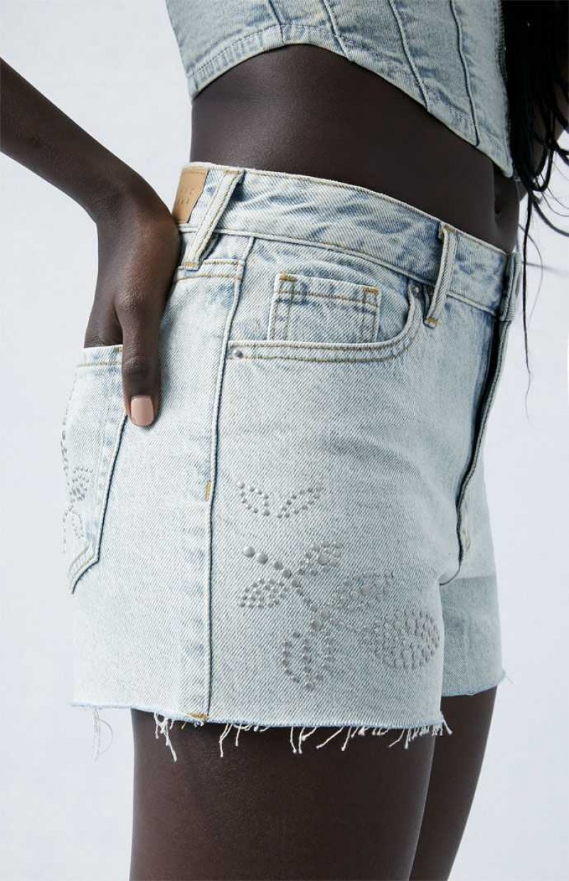 Dámské Kalhoty PacSun Eco Light Indigo Studded High Waisted Denim Festival Indigo | 69GIAPTBS