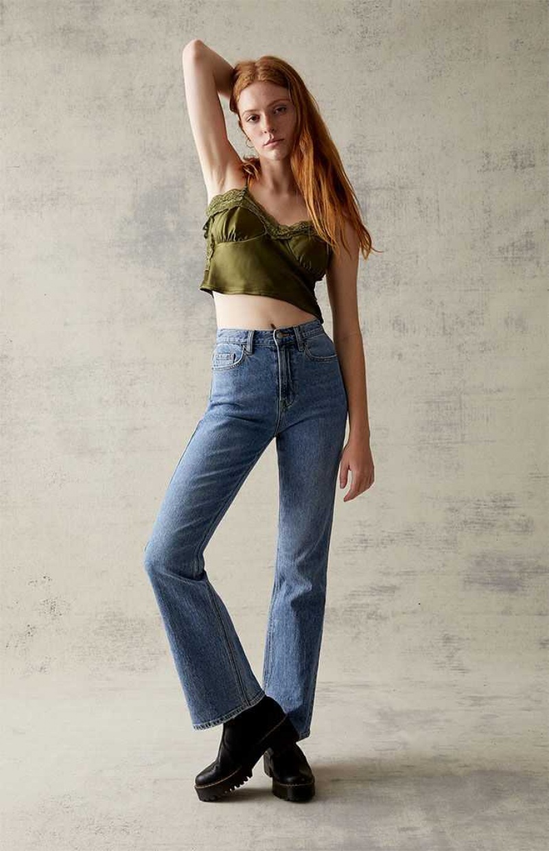 Dámské Kalhoty PacSun Eco Medium Blue Stretch High Waisted Bootcut Indigo | 98JEQUPDN