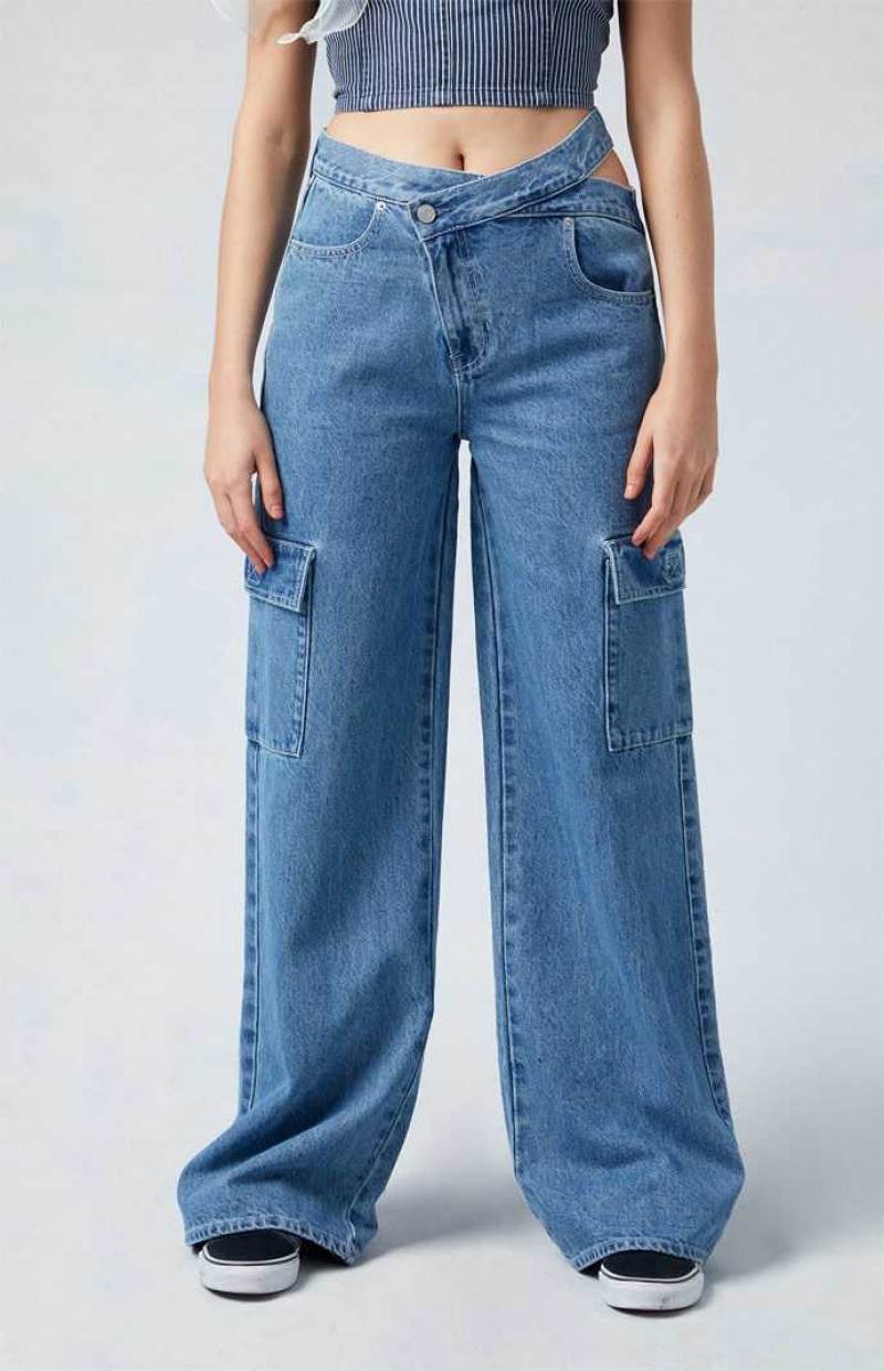 Dámské Kalhoty PacSun Eco Medium Indigo Asymmetrical Mid-rise gy Cargo Indigo | 53LUMROEG