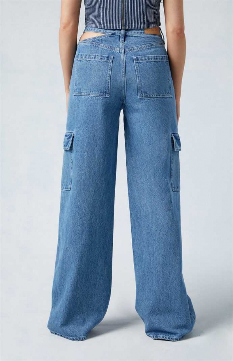 Dámské Kalhoty PacSun Eco Medium Indigo Asymmetrical Mid-rise gy Cargo Indigo | 53LUMROEG