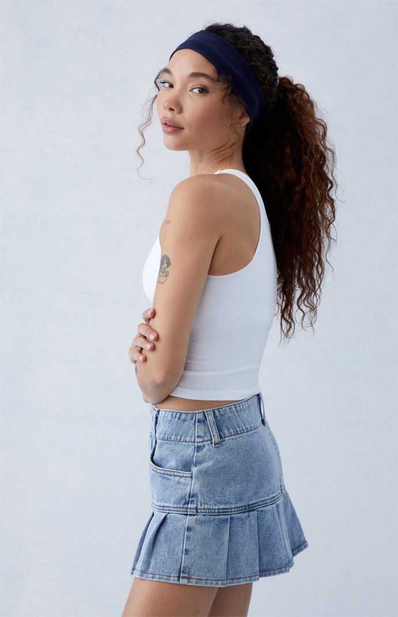 Dámské Kalhoty PacSun Eco Medium Indigo Plisovaný Low Rise Denim Mini Skirt Indigo | 90VPLJMUQ