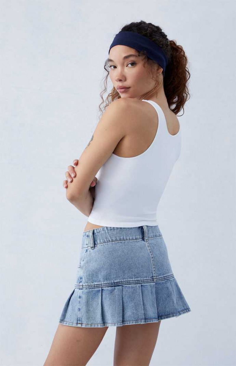 Dámské Kalhoty PacSun Eco Medium Indigo Plisovaný Low Rise Denim Mini Skirt Indigo | 90VPLJMUQ