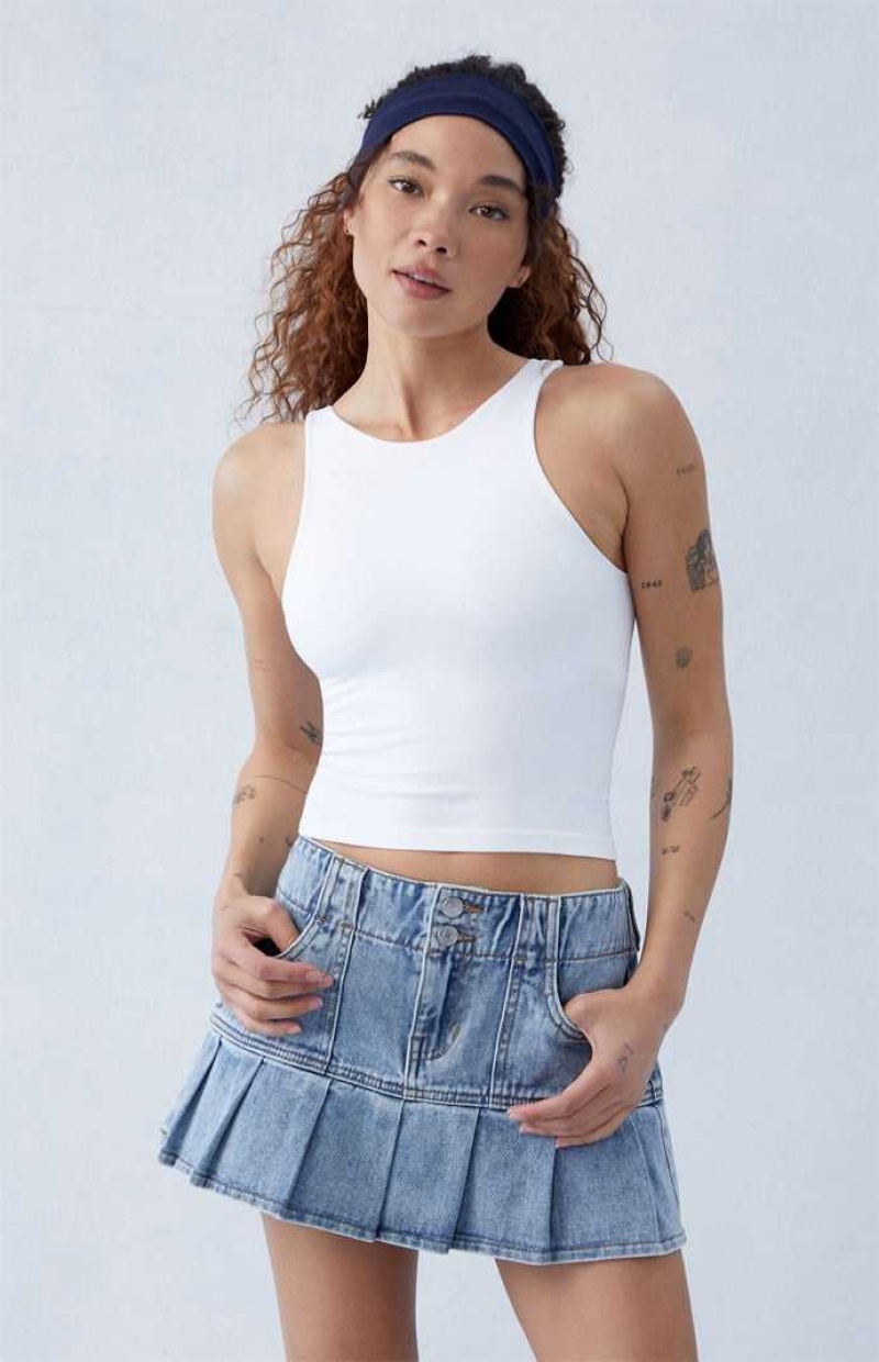 Dámské Kalhoty PacSun Eco Medium Indigo Plisovaný Low Rise Denim Mini Skirt Indigo | 90VPLJMUQ