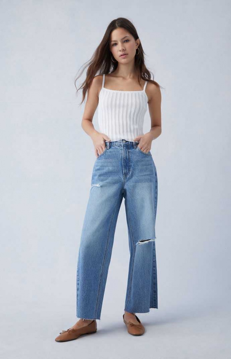 Dámské Kalhoty PacSun Eco Medium Indigo Ripped Cropped Široké Leg Indigo | 04VSIKZMP