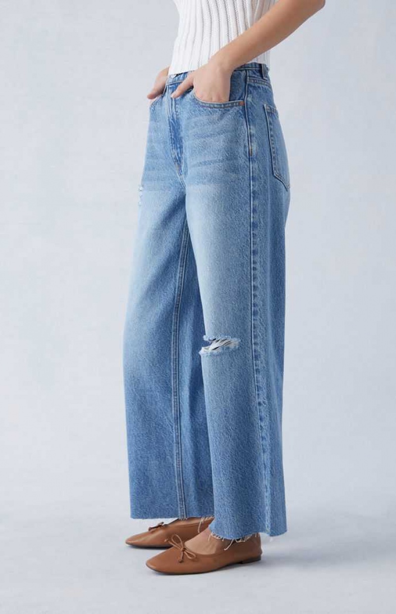 Dámské Kalhoty PacSun Eco Medium Indigo Ripped Cropped Široké Leg Indigo | 04VSIKZMP