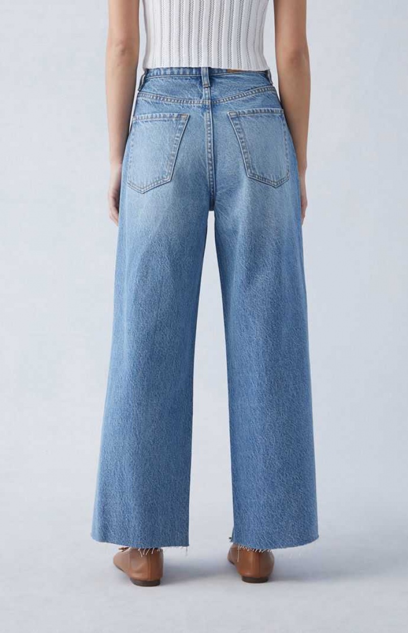 Dámské Kalhoty PacSun Eco Medium Indigo Ripped Cropped Široké Leg Indigo | 04VSIKZMP