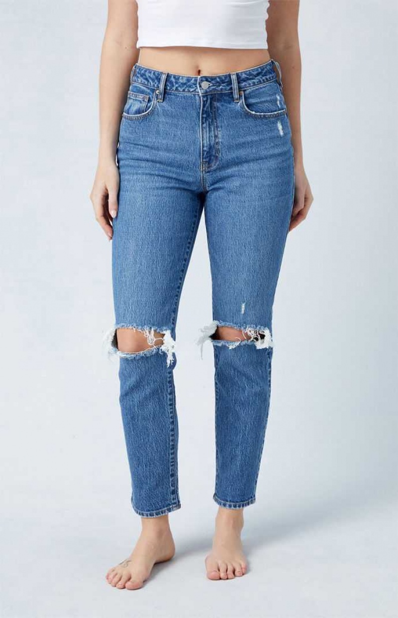 Dámské Kalhoty PacSun Eco Stretch Dark Indigo Ripped Mom Indigo | 35ISUTWQZ