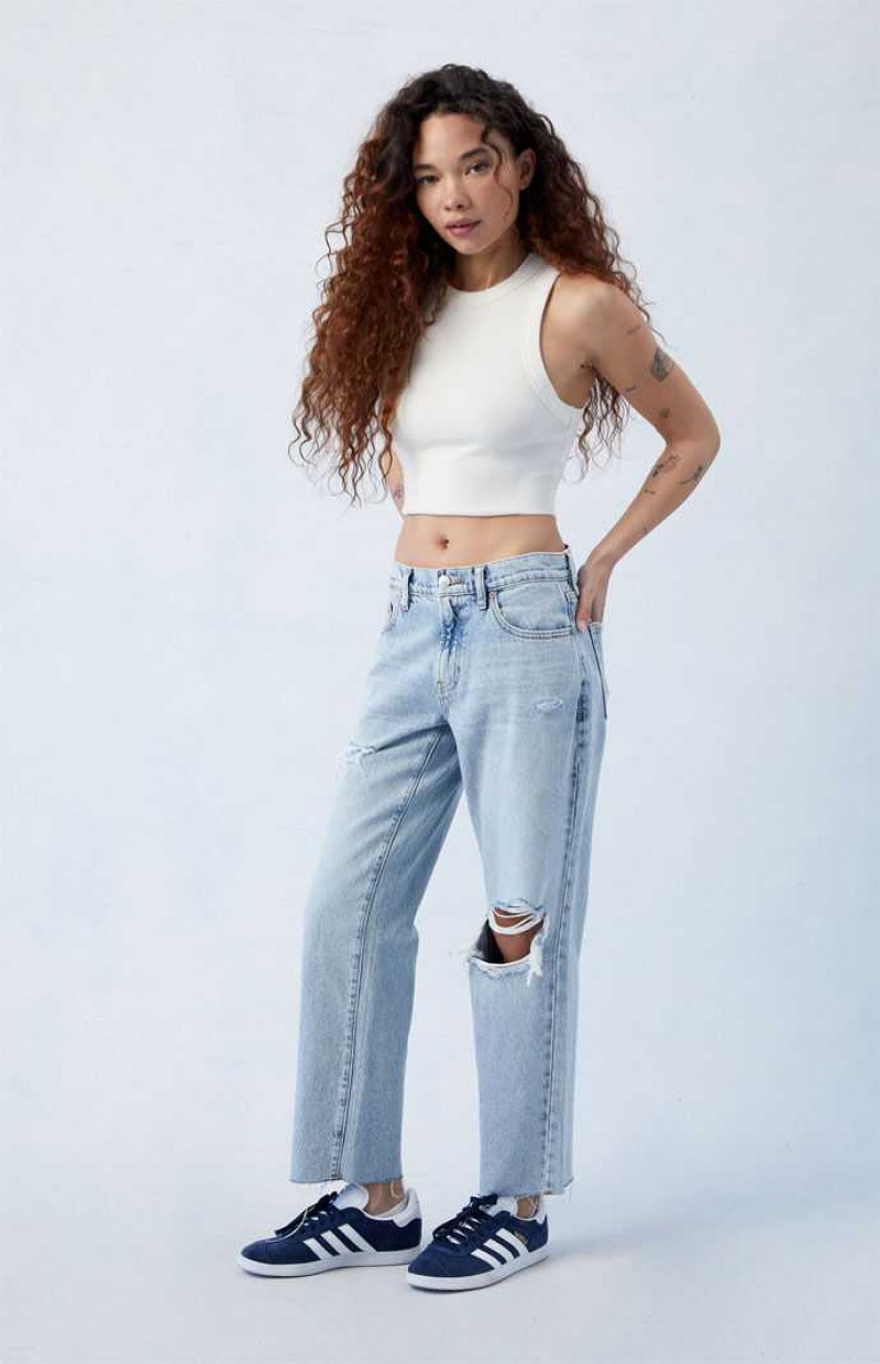 Dámské Kalhoty PacSun Eco Stretch Light Blue Ripped '90s Rovný Leg Indigo | 84MOYJKGD