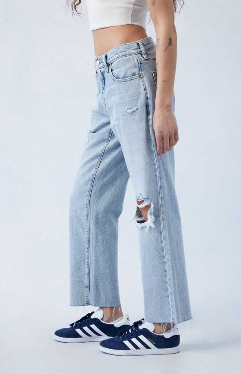 Dámské Kalhoty PacSun Eco Stretch Light Blue Ripped '90s Rovný Leg Indigo | 84MOYJKGD