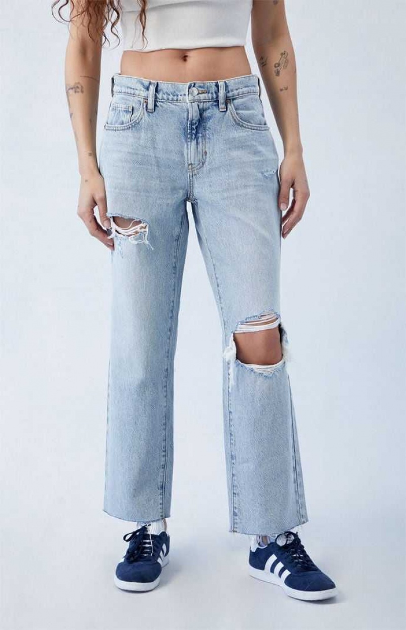 Dámské Kalhoty PacSun Eco Stretch Light Blue Ripped \'90s Rovný Leg Indigo | 84MOYJKGD