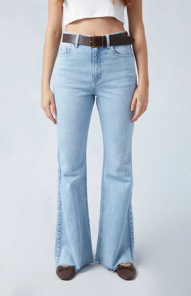 Dámské Kalhoty PacSun Eco Stretch Light Indigo High Waisted Flare Indigo | 24AMBDNCW