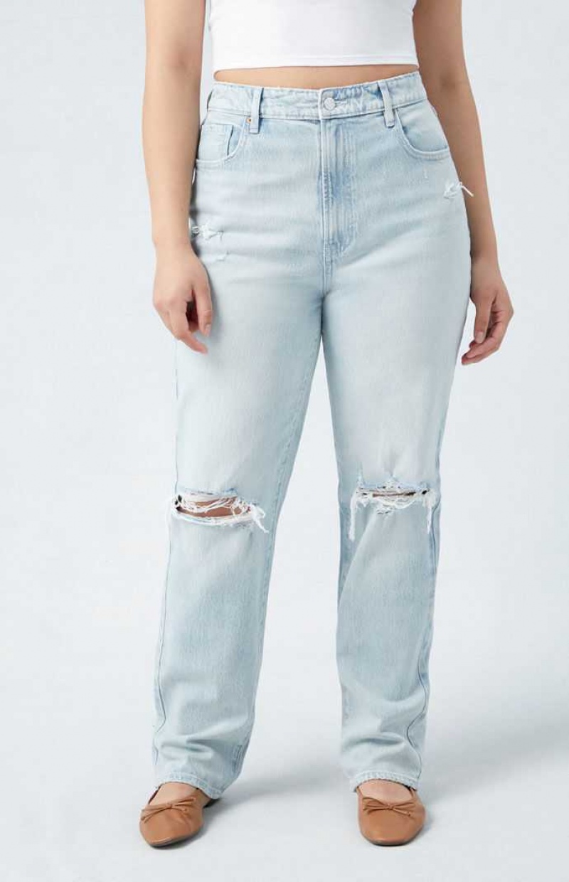 Dámské Kalhoty PacSun Eco Stretch Light Indigo Ripped Curve Dad Indigo | 59OEDUVYM