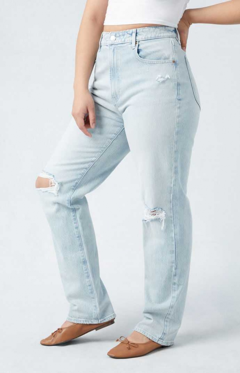 Dámské Kalhoty PacSun Eco Stretch Light Indigo Ripped Curve Dad Indigo | 59OEDUVYM