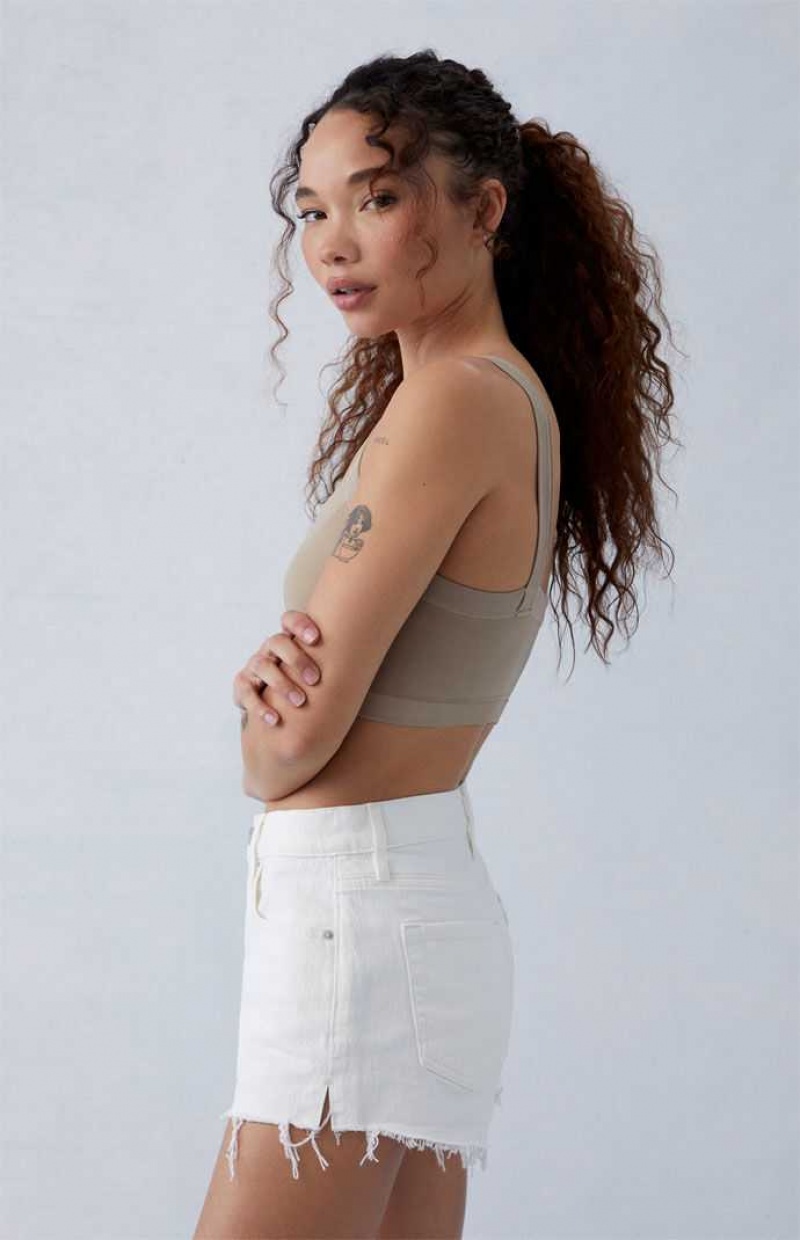 Dámské Kalhoty PacSun Eco Stretch White '70s Cutoff Denim Bílé | 10MIOQXGK