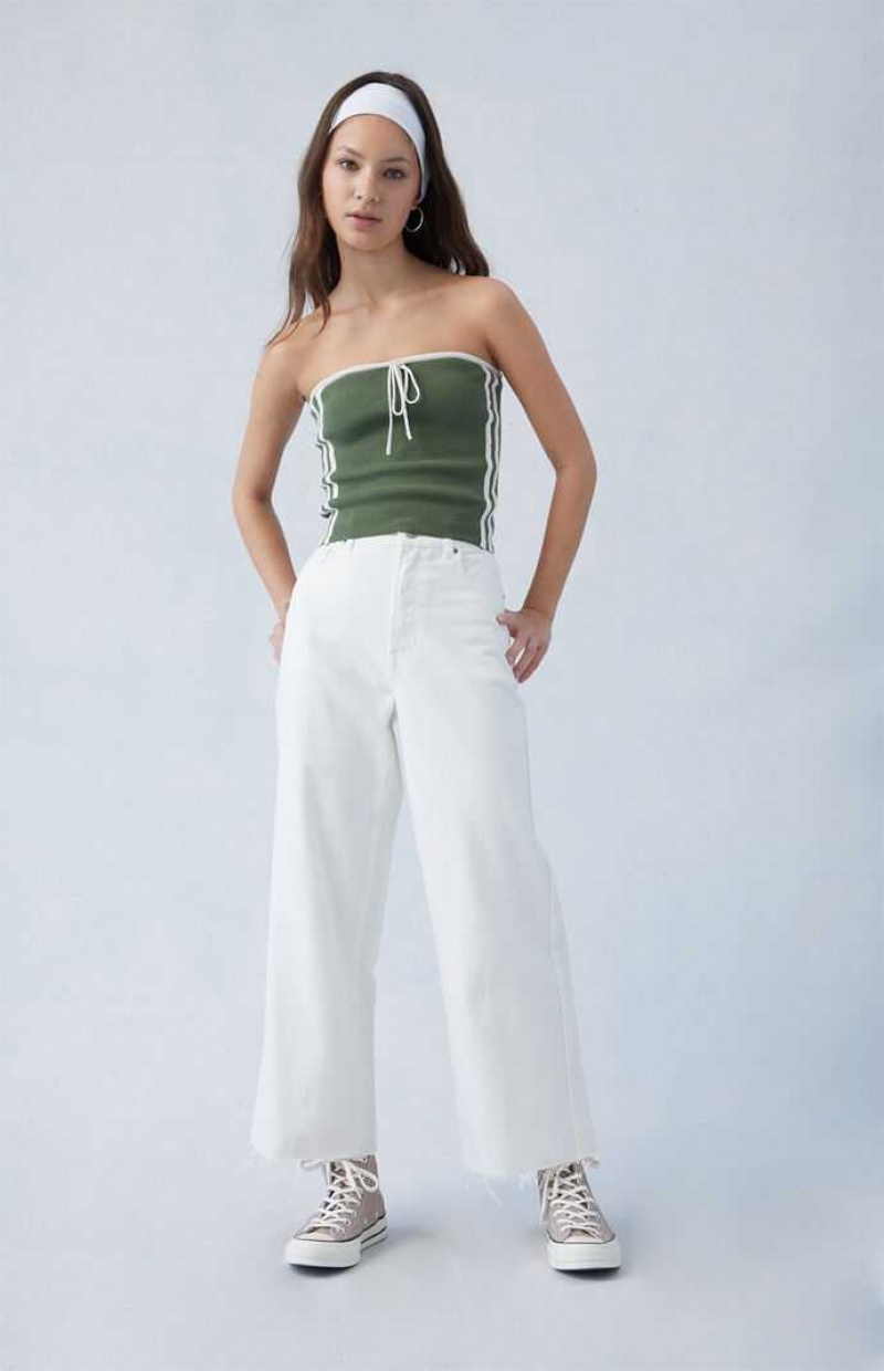 Dámské Kalhoty PacSun Eco White Cropped Široké Leg Indigo | 12YMJADRU