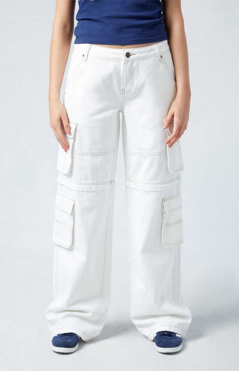 Dámské Kalhoty PacSun Eco White Low Rise gy Zip Off Bílé | 45GYWIAMJ