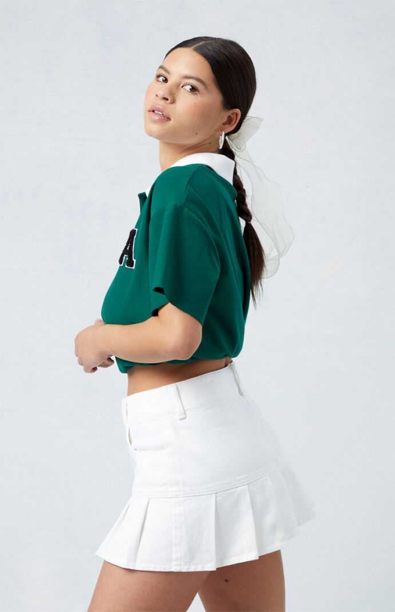 Dámské Kalhoty PacSun Eco White Plisovaný Low Rise Denim Mini Skirt Bílé | 31OHKAVPX