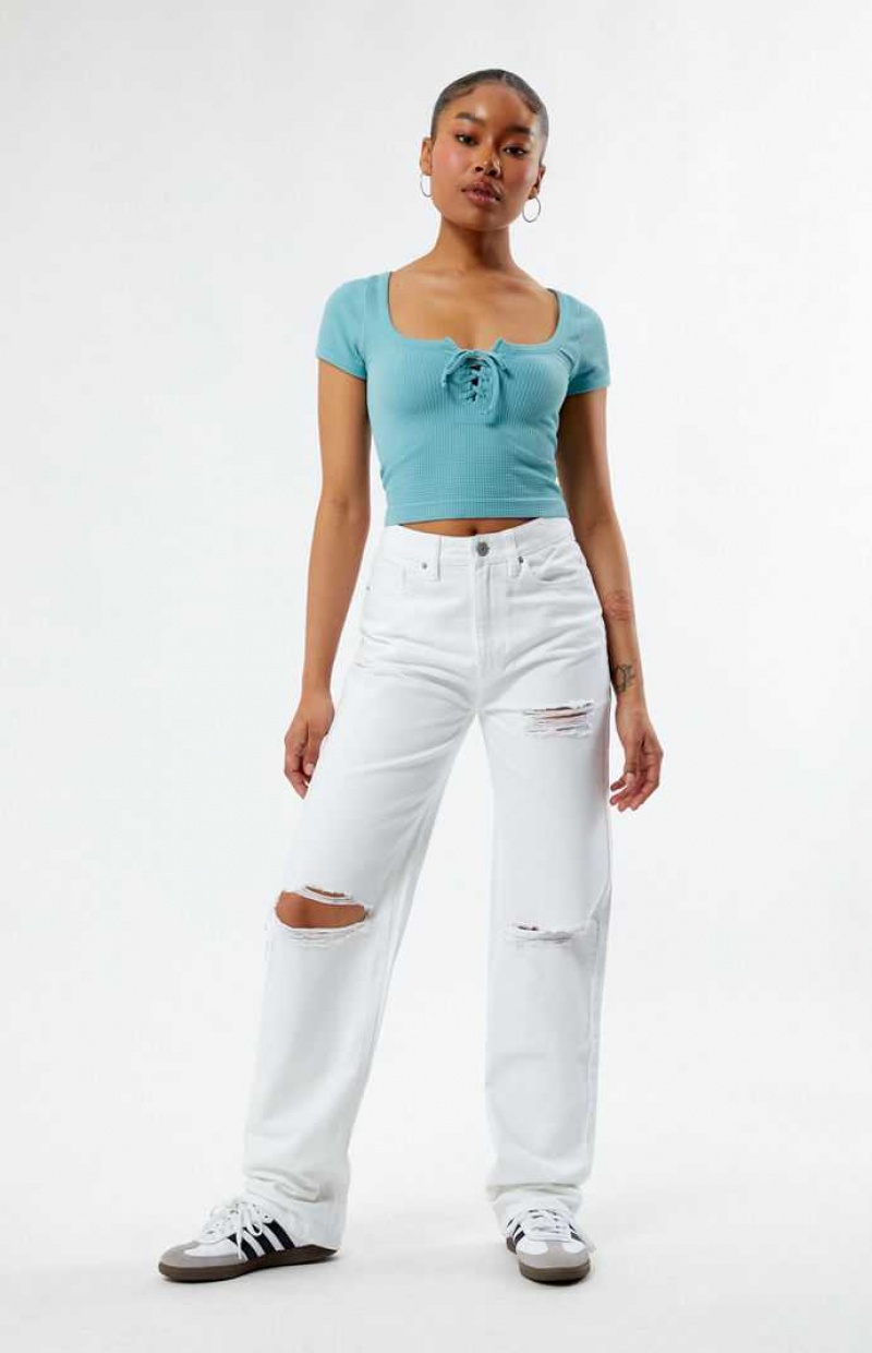 Dámské Kalhoty PacSun Eco White Ripped '90s Boyfriend Bílé | 69DOVERLG