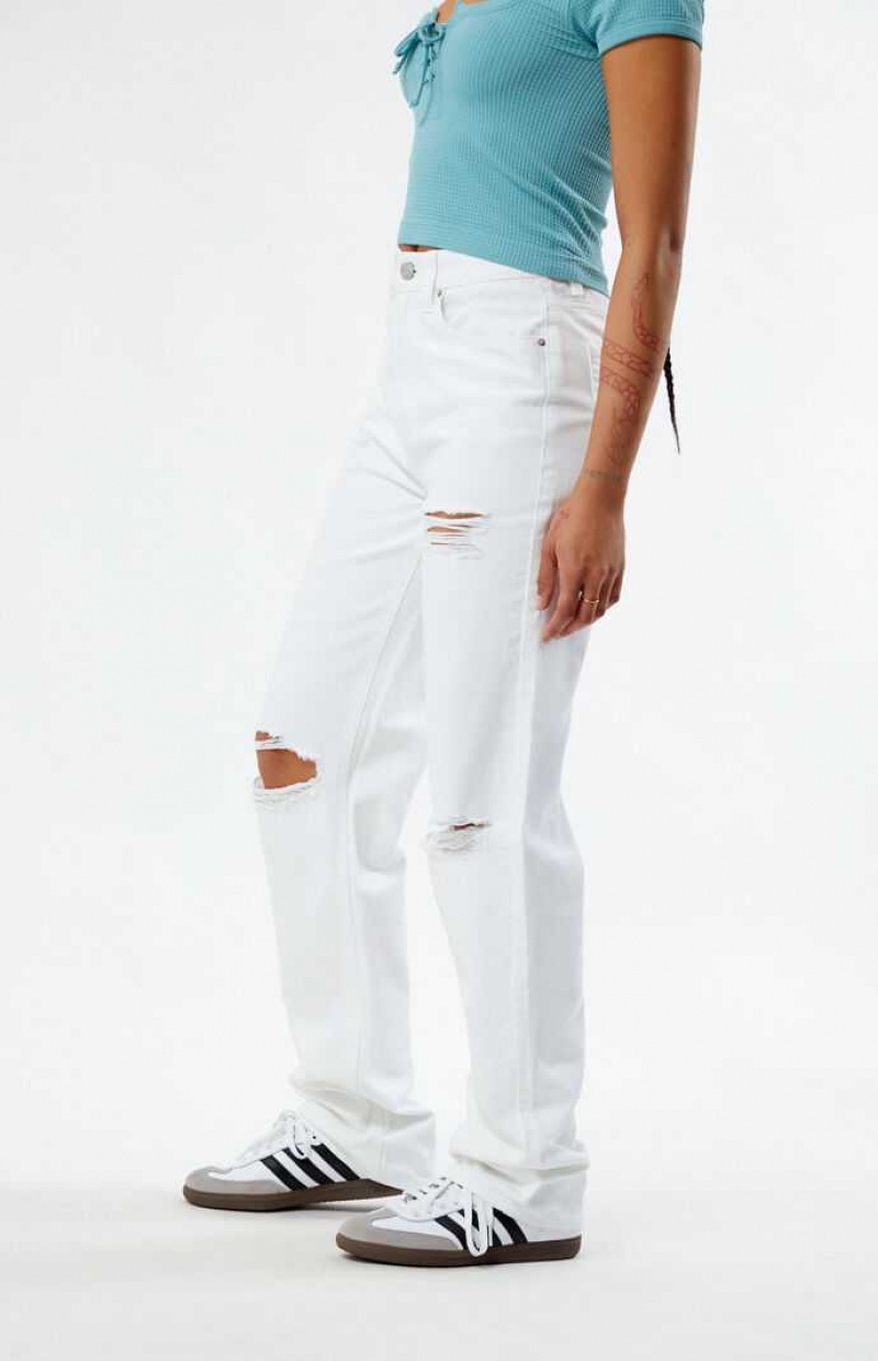 Dámské Kalhoty PacSun Eco White Ripped '90s Boyfriend Bílé | 69DOVERLG