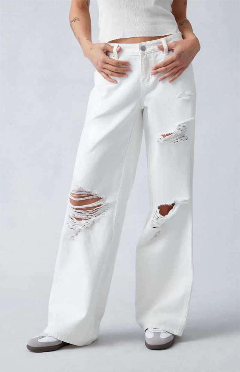 Dámské Kalhoty PacSun Eco White Ripped Low Rise gy Bílé | 52VMCTBWY