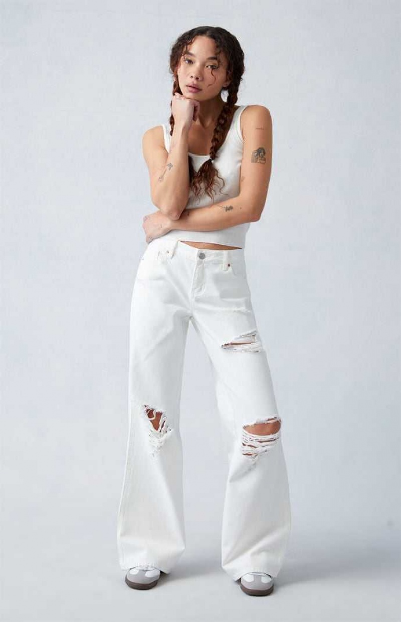 Dámské Kalhoty PacSun Eco White Ripped Low Rise gy Bílé | 52VMCTBWY