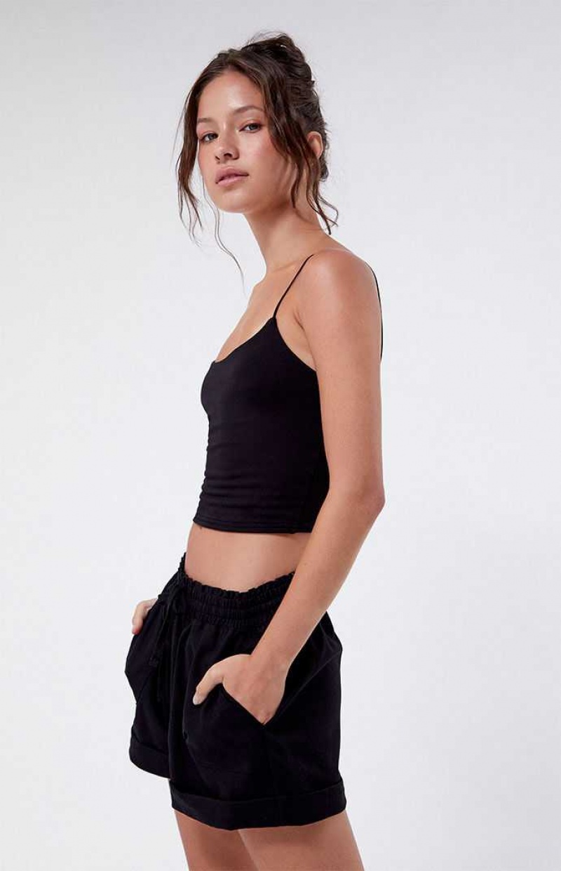 Dámské Kalhoty PacSun Elastic Pasem Linen Černé | 74MEDTCFY