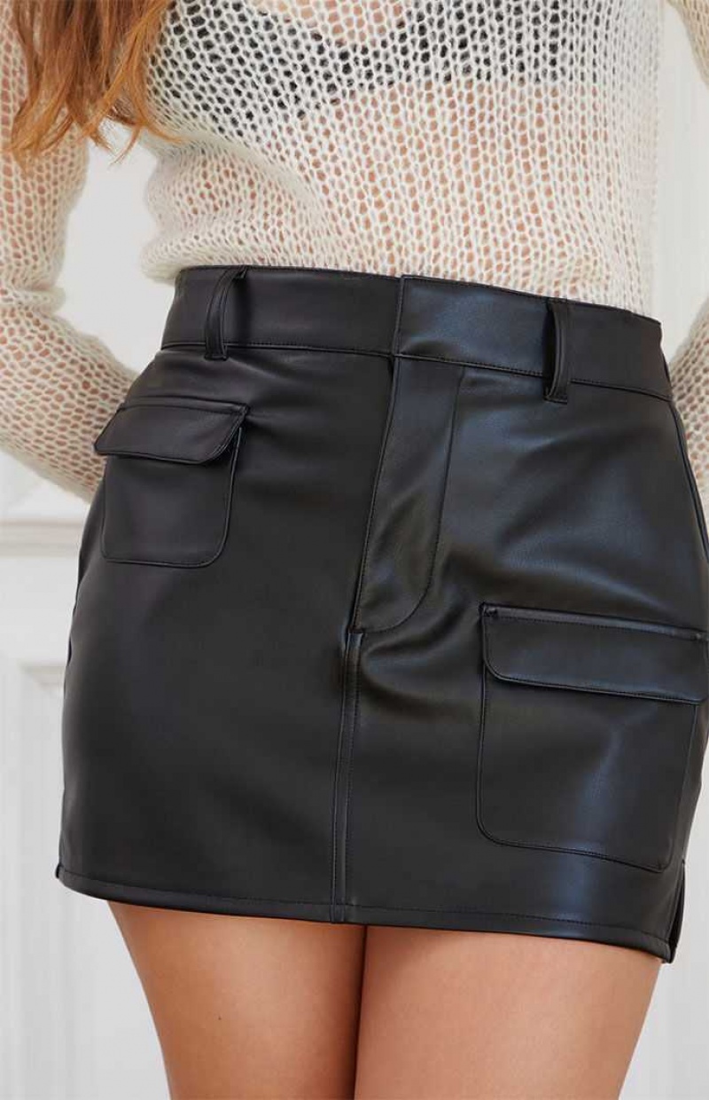 Dámské Kalhoty PacSun Faux Læder Cargo Mini Skirt Černé | 45AVXZTBO