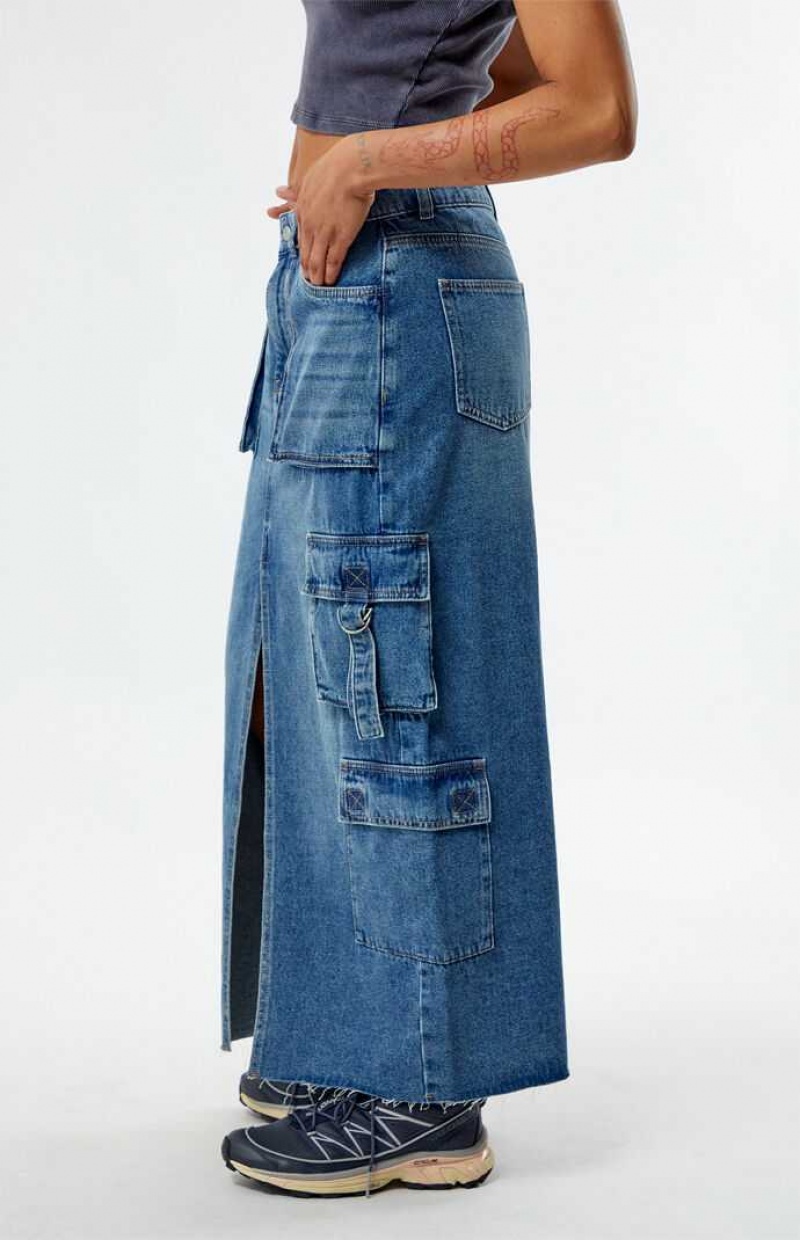 Dámské Kalhoty PacSun Indigo Cargo Midi Skirt Indigo | 13YLBVEWJ