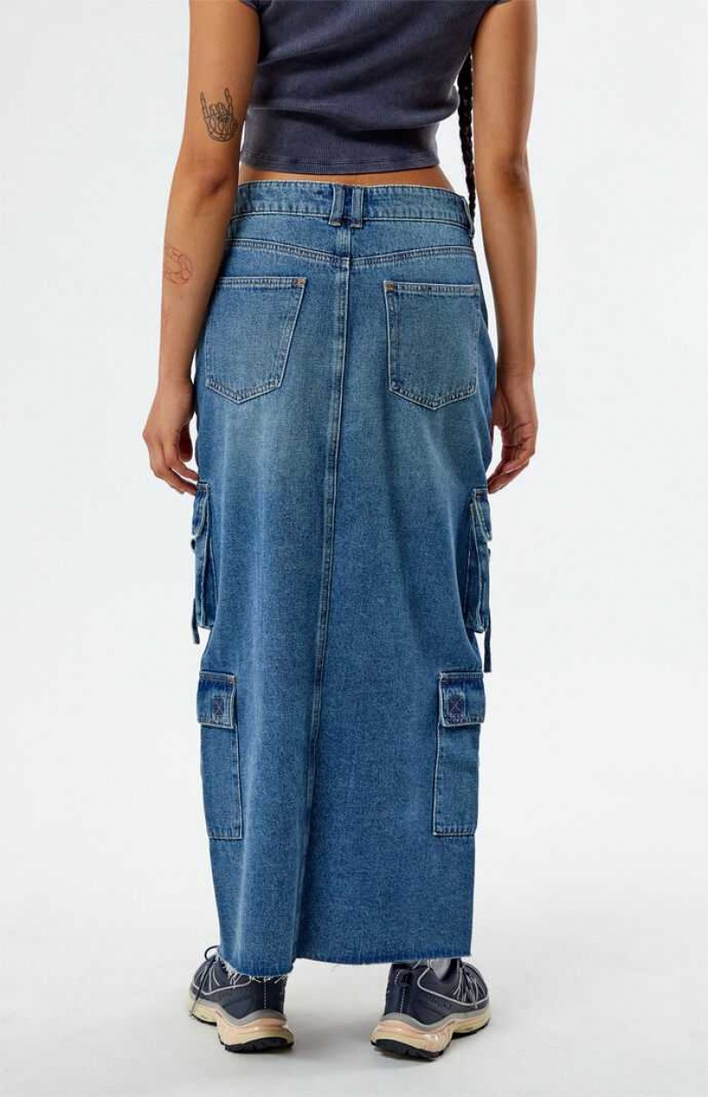 Dámské Kalhoty PacSun Indigo Cargo Midi Skirt Indigo | 13YLBVEWJ