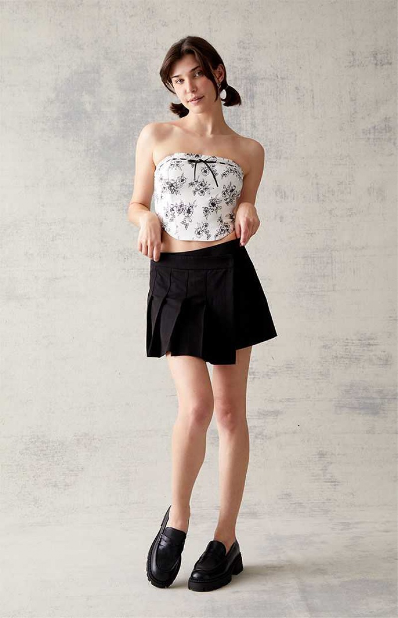 Dámské Kalhoty PacSun Kendall & Kylie Asymmetrical Plisovaný Mini Skort Černé | 39THXQCOZ