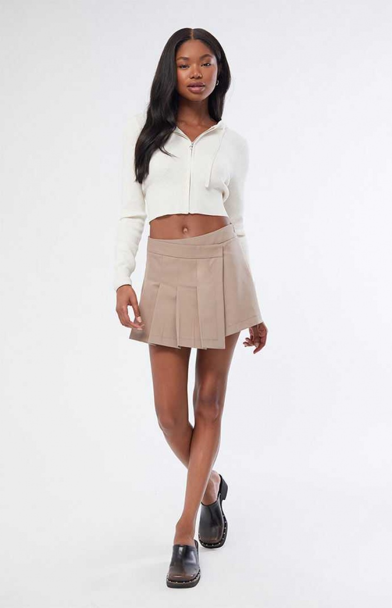 Dámské Kalhoty PacSun Kendall & Kylie Asymmetrical Plisovaný Mini Skort Hnědé | 41MXYJKSW