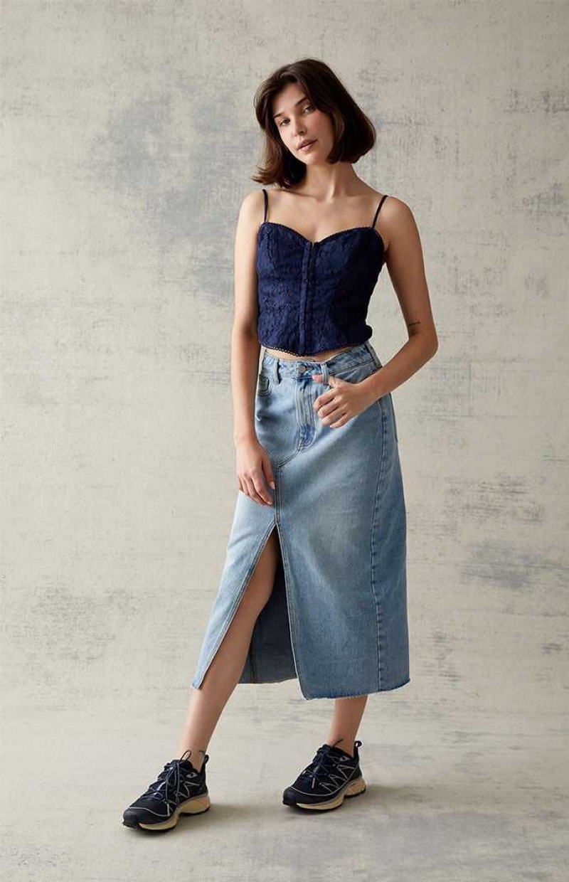 Dámské Kalhoty PacSun Light Blue Denim Midi Skirt Indigo | 86UZXYKLN