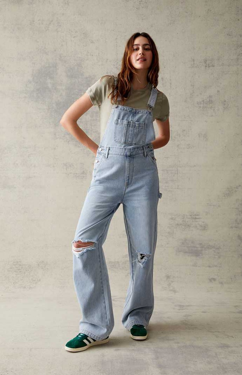 Dámské Kalhoty PacSun Light Blue Denim Overalls Indigo | 93VASGXFY