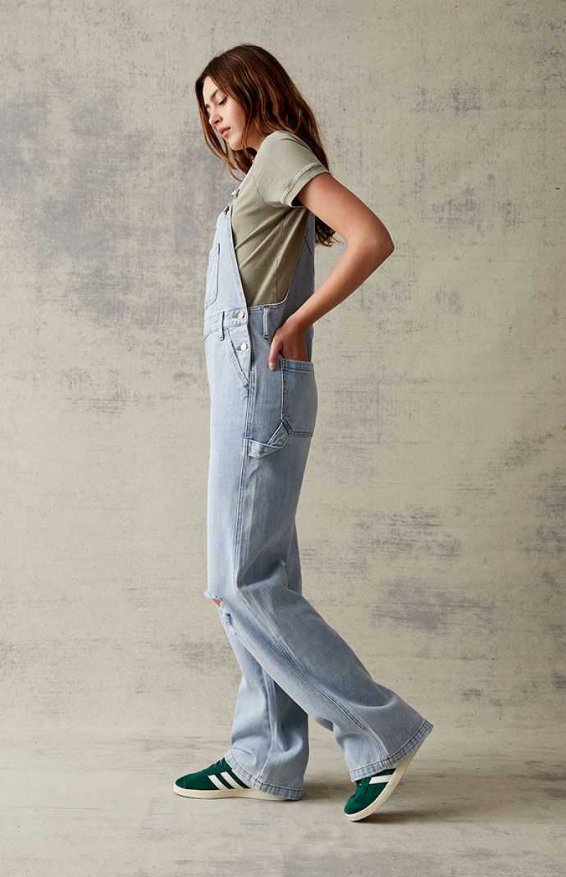 Dámské Kalhoty PacSun Light Blue Denim Overalls Indigo | 93VASGXFY