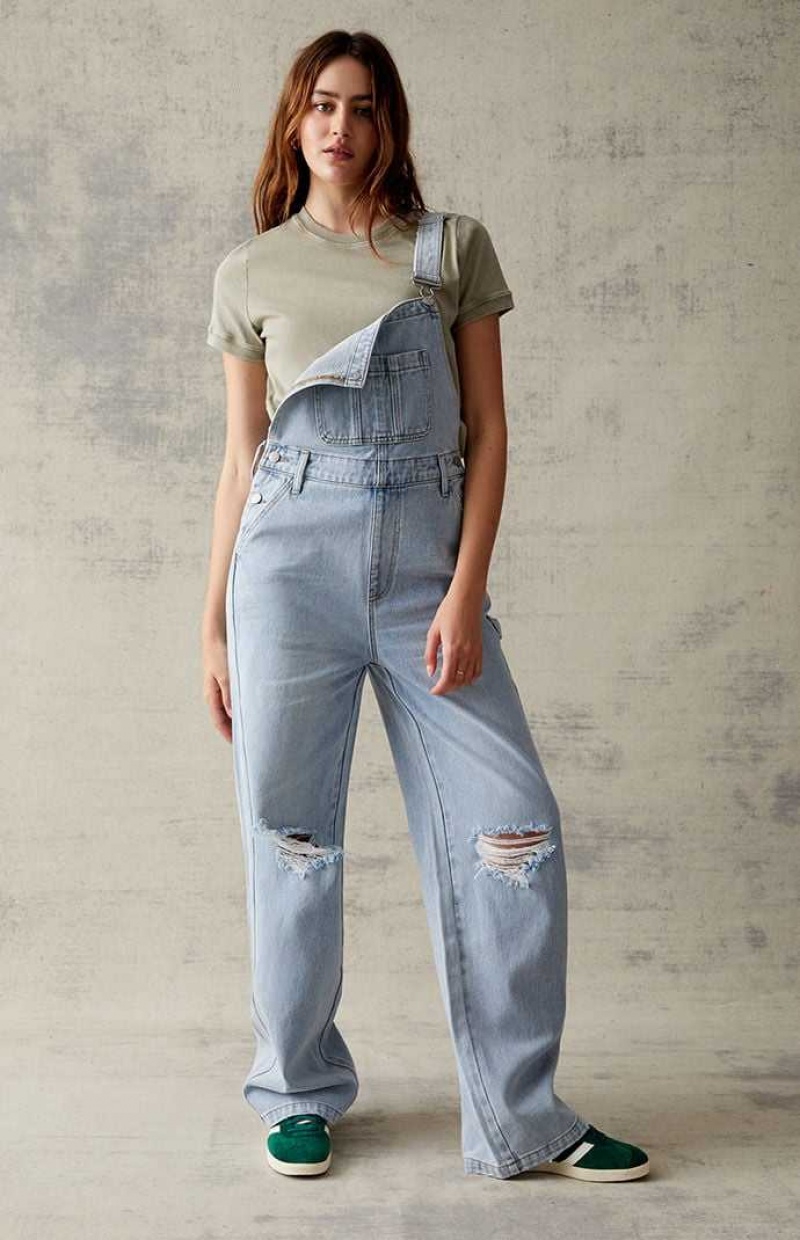 Dámské Kalhoty PacSun Light Blue Denim Overalls Indigo | 93VASGXFY