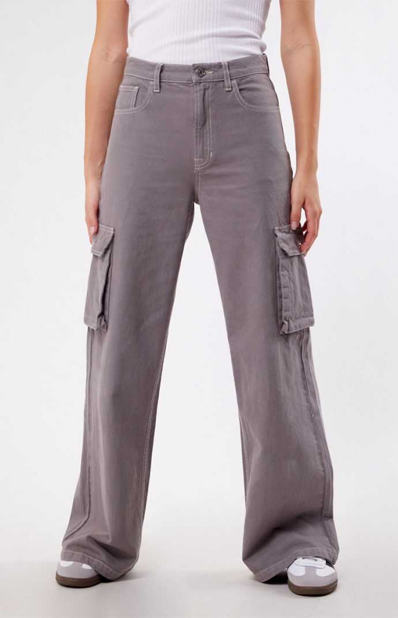 Dámské Kalhoty PacSun Light Gray High Waisted Široké Leg Cargo Světle Šedé | 30IQLAXPY