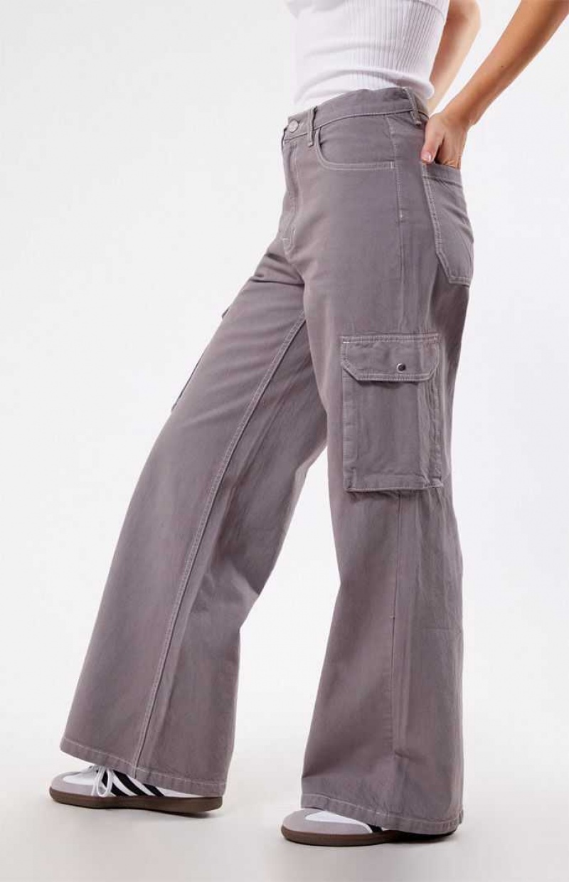 Dámské Kalhoty PacSun Light Gray High Waisted Široké Leg Cargo Světle Šedé | 30IQLAXPY