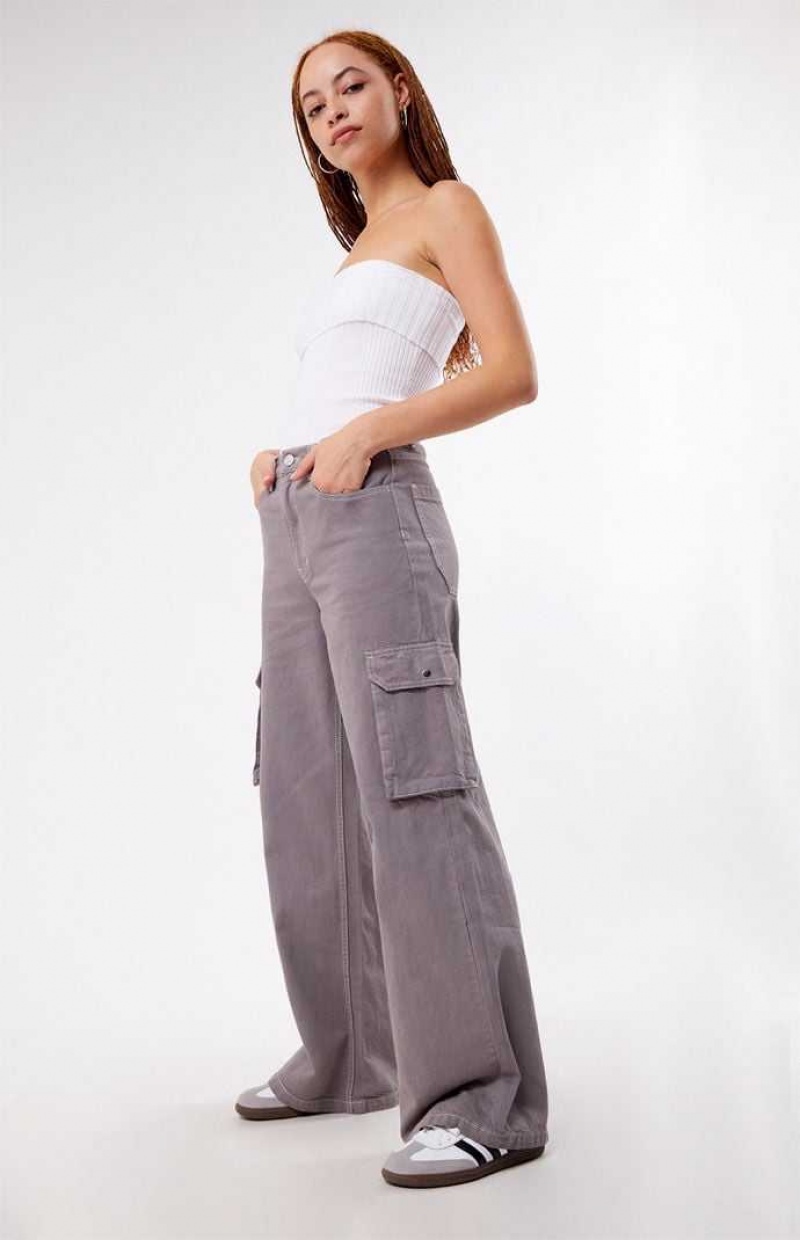 Dámské Kalhoty PacSun Light Gray High Waisted Široké Leg Cargo Světle Šedé | 30IQLAXPY