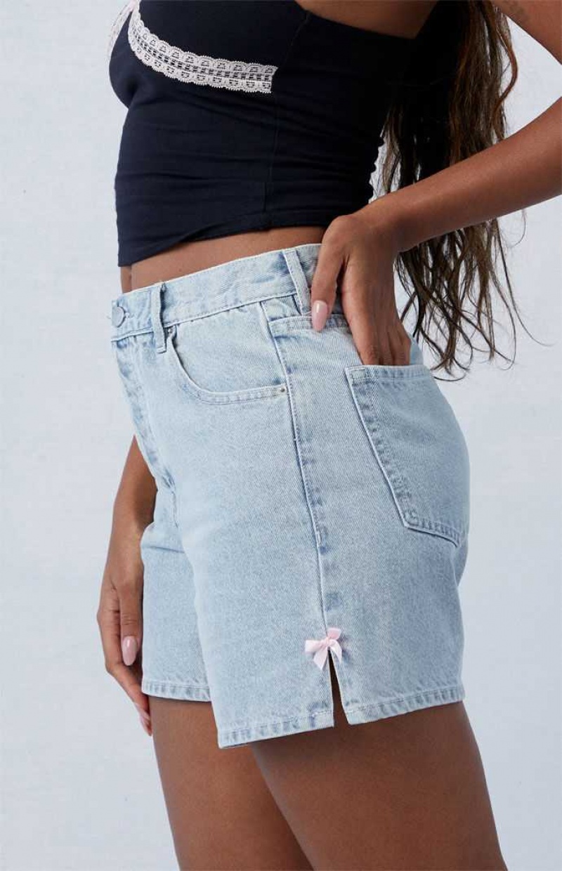 Dámské Kalhoty PacSun Light Indigo Bow High Waisted Relaxed Jorts Indigo | 21WIRLKTS