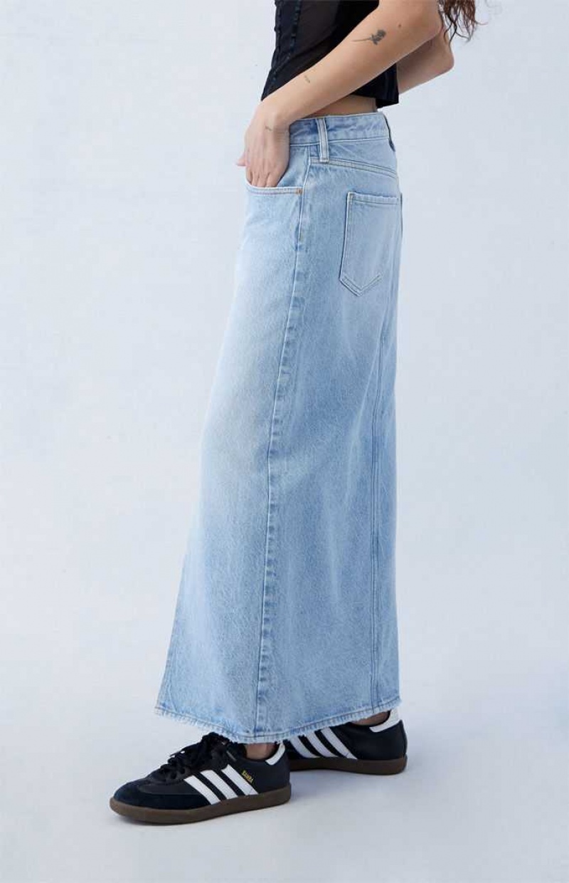 Dámské Kalhoty PacSun Light Indigo Low Rise Denim Maxi Skirt Světle Indigo | 64CWTAGFB