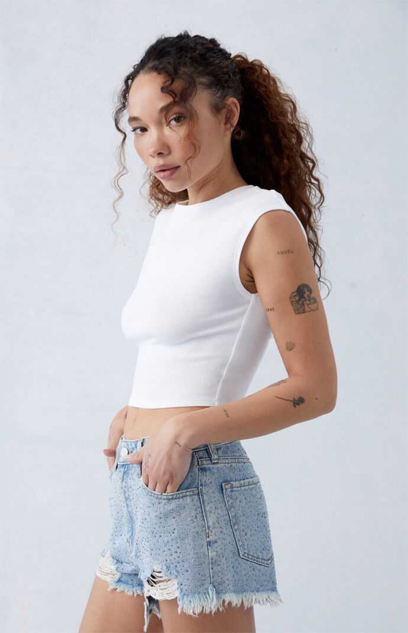 Dámské Kalhoty PacSun Light Indigo Rhinestone Ripped High Waisted Denim Festival Indigo | 35JZIBCXO