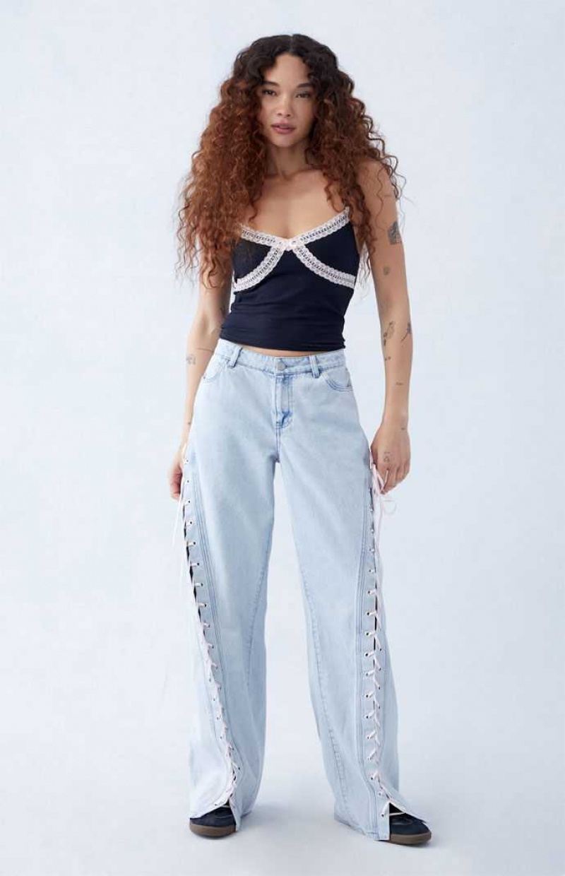 Dámské Kalhoty PacSun Light Indigo Ribbon Krajkové Up Low Rise gy Indigo | 19XKRJOIV