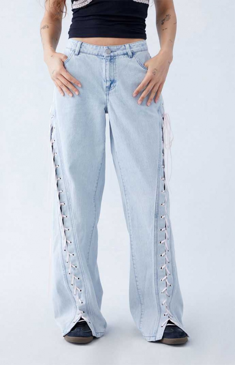 Dámské Kalhoty PacSun Light Indigo Ribbon Krajkové Up Low Rise gy Indigo | 19XKRJOIV