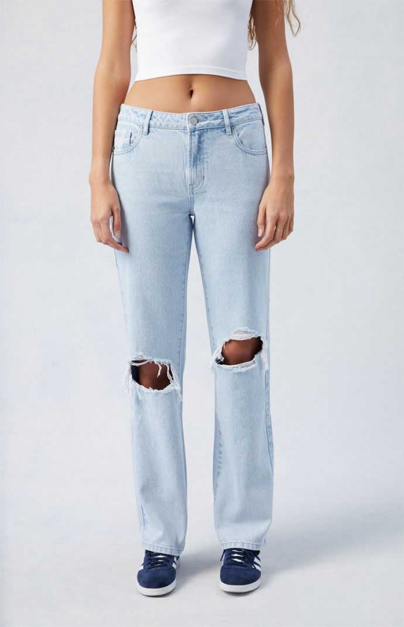 Dámské Kalhoty PacSun Light Indigo Ripped Jordyn Low Rise Rovný Leg Indigo | 24TMJVLRN